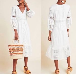 Anthropology white midi summer dress